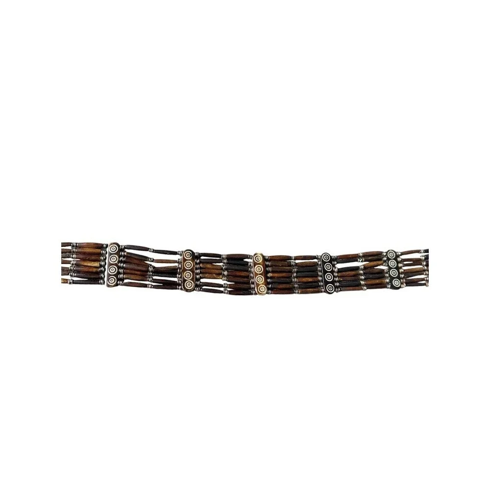 Vintage Tribal Bone Belt Tube Bead Multi-Strand Carved Circle Boho brown womens
